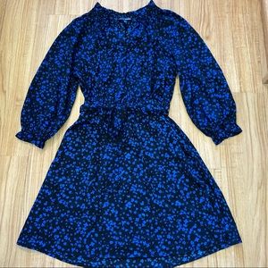 NWT Aqua brand Black Dress with Cobalt Blue Floral Design. Tie Waist. Si…
